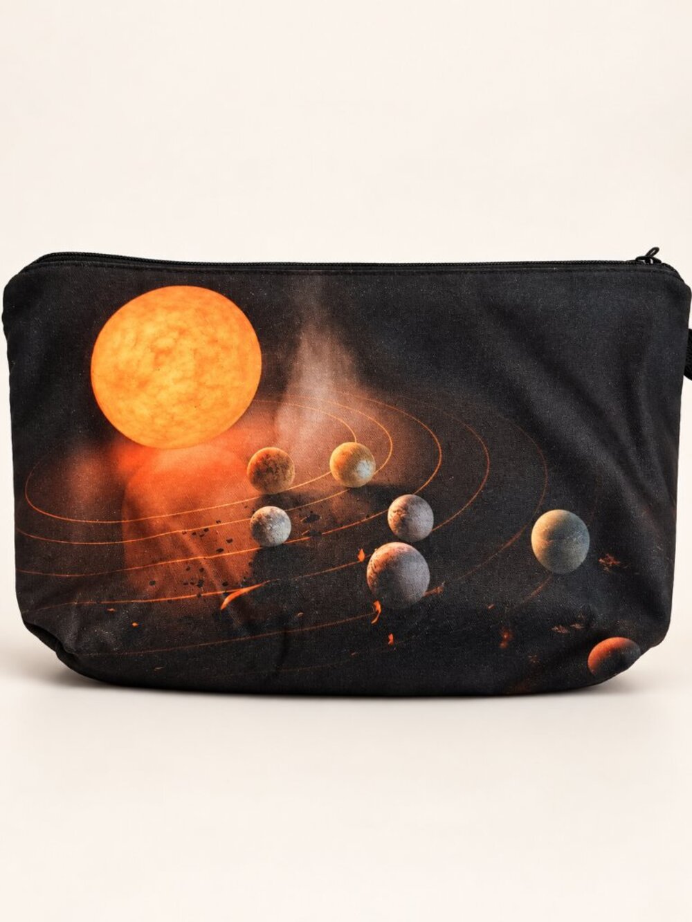Black Solar System Zipper Pouch Space Planets Celestial Cosmetic Bag